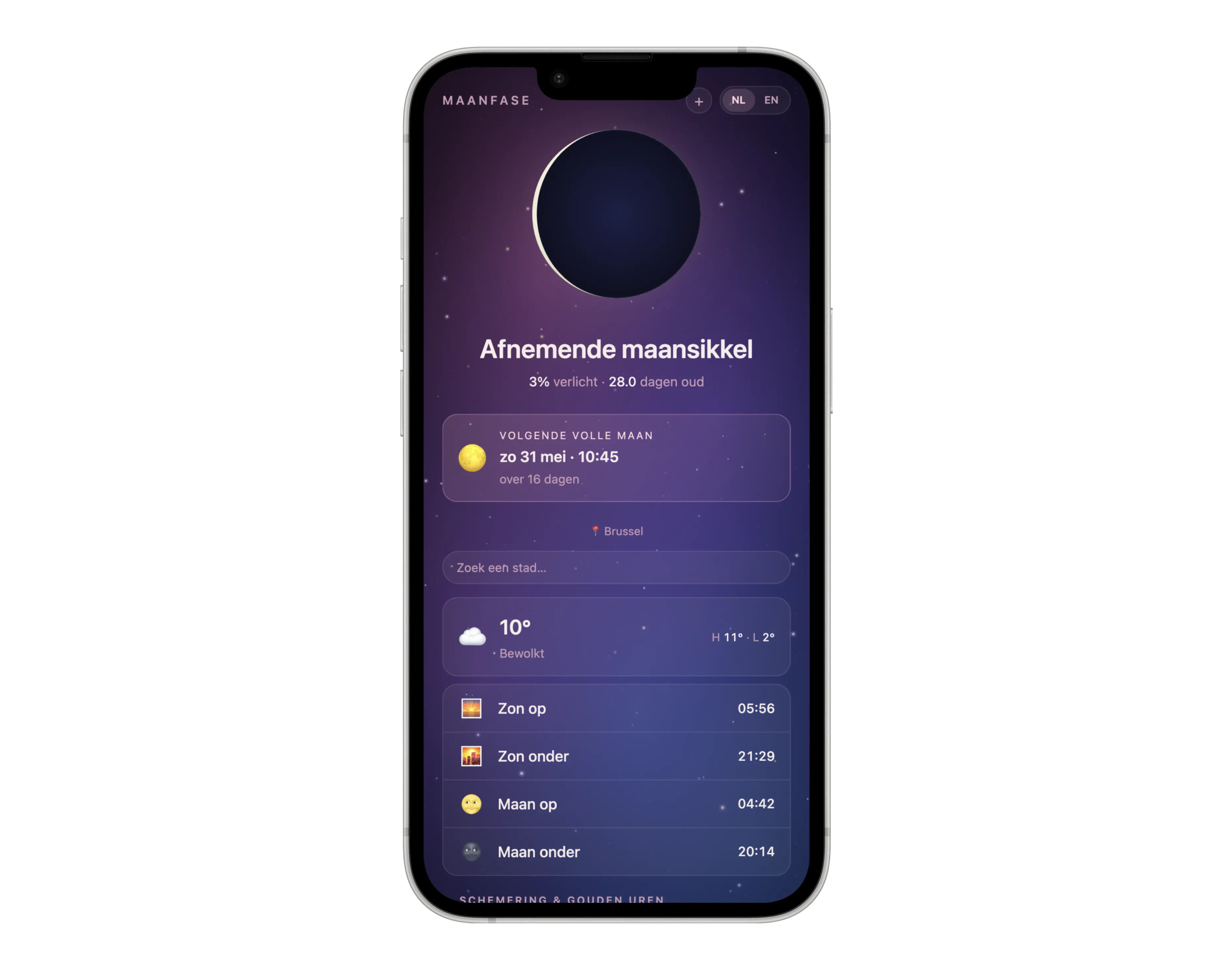 Screenshot van de Maanfases web-app